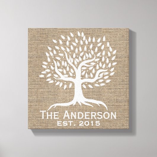 ヴィンテージツリーファミリー確立されたファミリーネームバーラップ キャンバスプリント (正面)