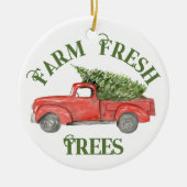 ヴィンテージツリーファームレッドクリスマストラック セラミックオーナメント (正面)