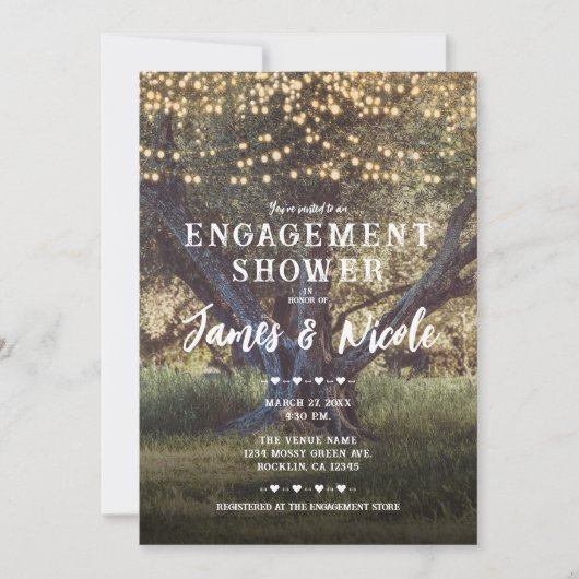ヴィンテージツリーライトウッズフォレスト婚約シャワー 招待状 (正面)