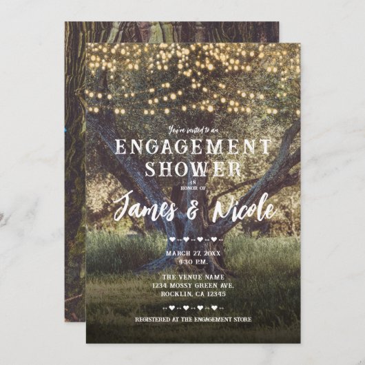 ヴィンテージツリーライトウッズフォレスト婚約シャワー 招待状 (正面/裏面)