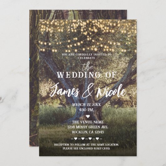 ヴィンテージツリーライトウッドシーフォレストアウトドア結婚ズ 招待状 (正面/裏面)