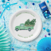 ヴィンテージツリー付きグリーントラック ペーパープレート (パーティー)