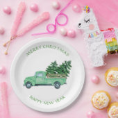 ヴィンテージツリー付きグリーントラック ペーパープレート (パーティー)