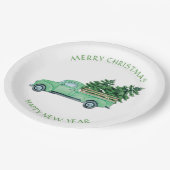 ヴィンテージツリー付きグリーントラック ペーパープレート (アングル)