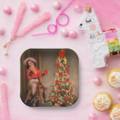 ヴィンテージツリー付きサドル上女性のカーボーイ ペーパープレート (パーティー)