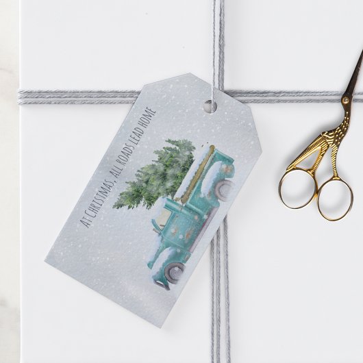 ヴィンテージツリー付きブルートラック ギフトタグ