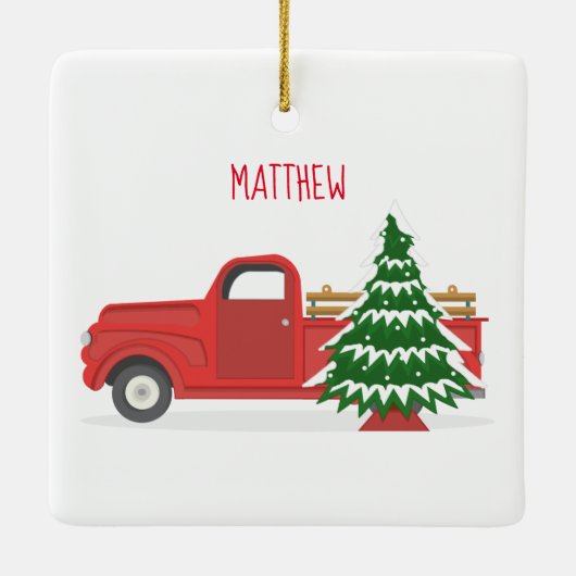 ヴィンテージツリー付きレッドトラック セラミックオーナメント (裏面)