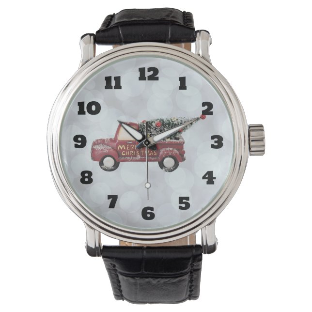 ヴィンテージツリー付き赤いトイ・トラック 腕時計 (正面)