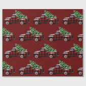 ヴィンテージツリー付き赤い格子状トラック ラッピングペーパー (フラット)