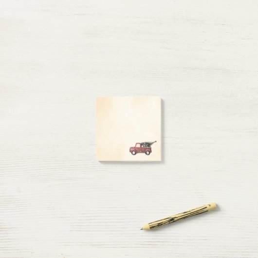 ヴィンテージツリー付き赤おもちゃのトラック ポストイット (デスク上)