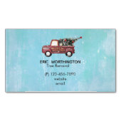 ヴィンテージツリー付き赤おもちゃのトラック マグネット名刺 (正面)