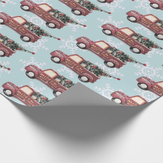ヴィンテージツリー付き赤おもちゃのトラック ラッピングペーパー (角)