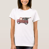 ヴィンテージツリー付き赤おもちゃのトラック Tシャツ (正面)