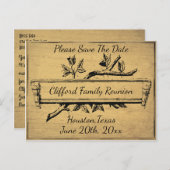 ヴィンテージツリー分岐バナー日付の保存 案内ポストカード (正面/裏面)