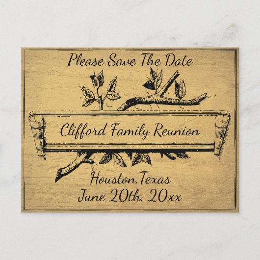 ヴィンテージツリー分岐バナー日付の保存 案内ポストカード (正面)