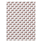 ヴィンテージツリー模様の赤いトイ車 テーブルクロス (正面)