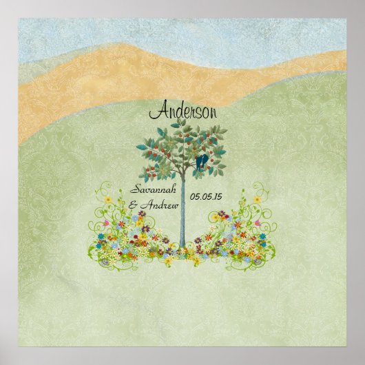 ヴィンテージツリー結婚ラブバードズ最高のゲストウィッシュ ポスター (正面)