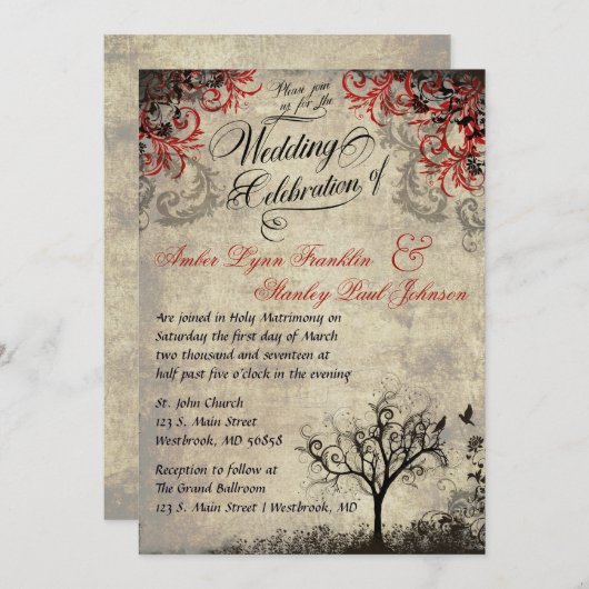 ヴィンテージツリー結婚式招待状 招待状 (正面/裏面)