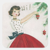 ヴィンテージツリー飾レディーレトロステッカー スクエアシール (正面)