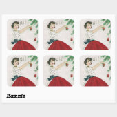 ヴィンテージツリー飾レディーレトロステッカー スクエアシール (シート)