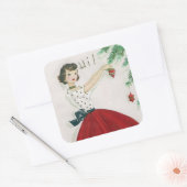 ヴィンテージツリー飾レディーレトロステッカー スクエアシール (封筒)