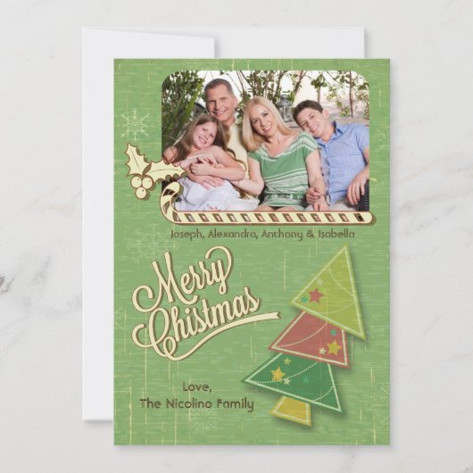 ヴィンテージツリー&カンディケインホリデーフォトフラットカード シーズンカード (正面)