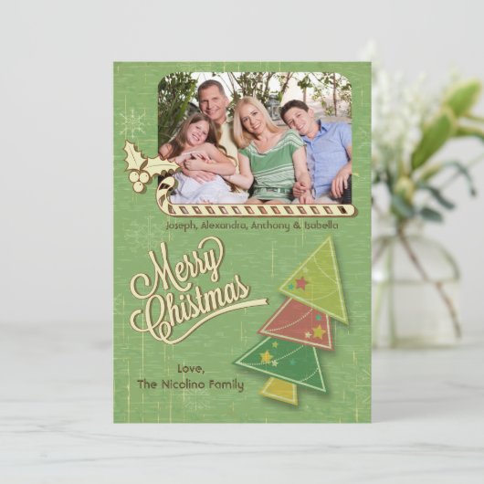 ヴィンテージツリー&カンディケインホリデーフォトフラットカード シーズンカード (スタンド正面)