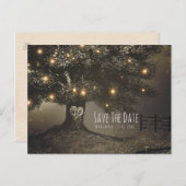 ヴィンテージツリー&ナイトライトウェディング日付を保存 案内ポストカード (正面/裏面)