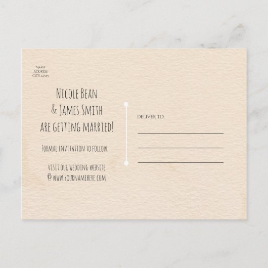 ヴィンテージツリー&ナイトライトウェディング日付を保存 案内ポストカード (裏面)