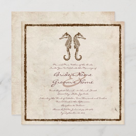 ヴィンテージツーシーホースビーチ結婚式招待状 招待状 (正面/裏面)