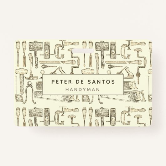 ヴィンテージツールイラストの大工 バッジ (正面)