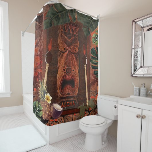 ヴィンテージティキアロハハワイアントロピカル素朴アイランド シャワーカーテン (インサイチュ)