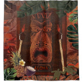 ヴィンテージティキアロハハワイアントロピカル素朴アイランド シャワーカーテン (正面)