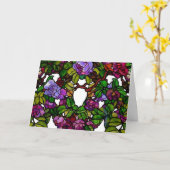 ヴィンテージティファニーステンドグラスパープルバラ カード (黄色い花)