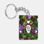 ヴィンテージティファニーステンドグラスパープルバラ キーホルダー (正面左)