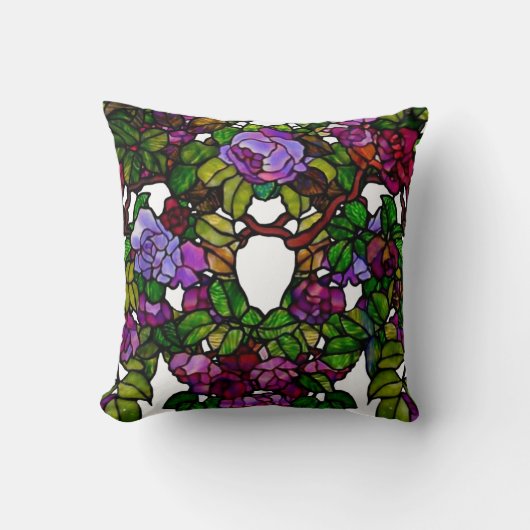 ヴィンテージティファニーステンドグラスパープルバラ クッション (正面)