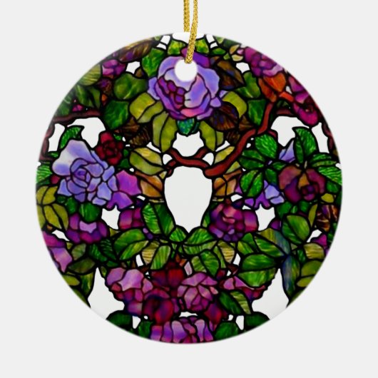 ヴィンテージティファニーステンドグラスパープルバラ セラミックオーナメント (正面)