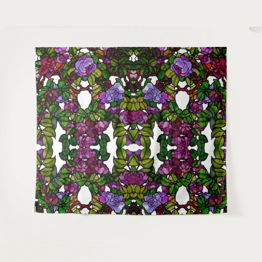 ヴィンテージティファニーステンドグラスパープルバラ タペストリー (正面(横))