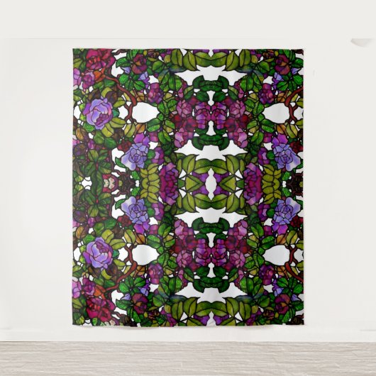 ヴィンテージティファニーステンドグラスパープルバラ タペストリー (正面)