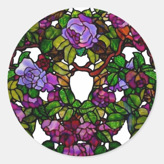 ヴィンテージティファニーステンドグラスパープルバラ ラウンドシール (正面)