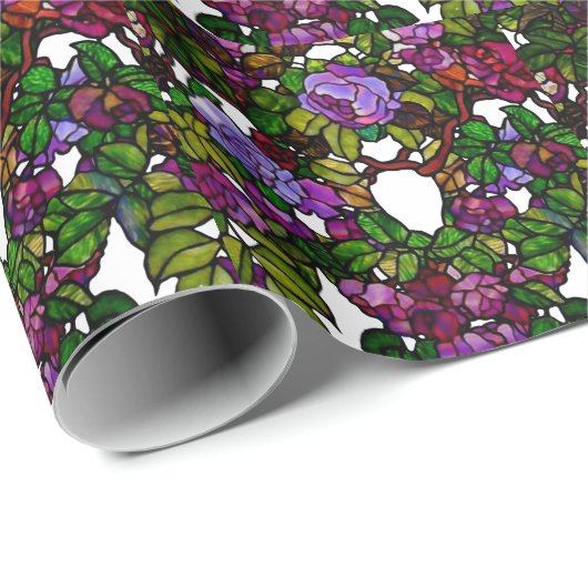 ヴィンテージティファニーステンドグラスパープルバラ ラッピングペーパー (ロールコーナー)