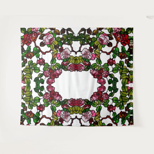 ヴィンテージティファニーステンドグラスピンクと赤のバラ タペストリー (正面(横))