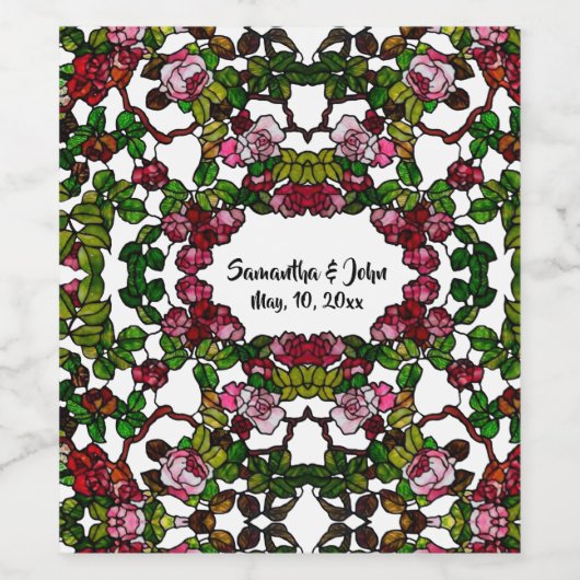 ヴィンテージティファニーステンドグラスピンクと赤のバラ ワインラベル (シングルラベル)