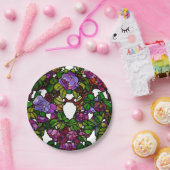 ヴィンテージティファニーステンドグラス、紫のバラ ペーパープレート (パーティー)