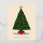ヴィンテージティンセルクリスマスツリー 箔シーズンポストカード (正面)