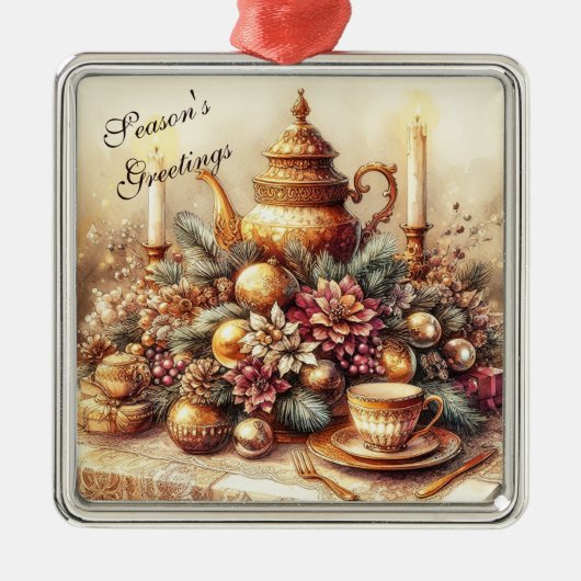 ヴィンテージティーエレガントパーティークリスマス メタルオーナメント (正面)