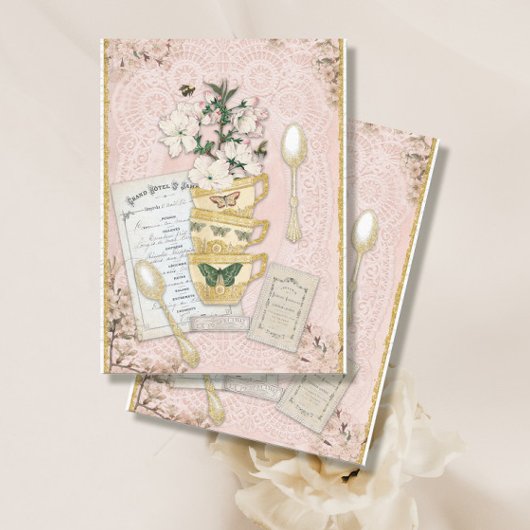 ヴィンテージティーカップさくらんぼブロッサムバタフライデコップ 薄葉紙