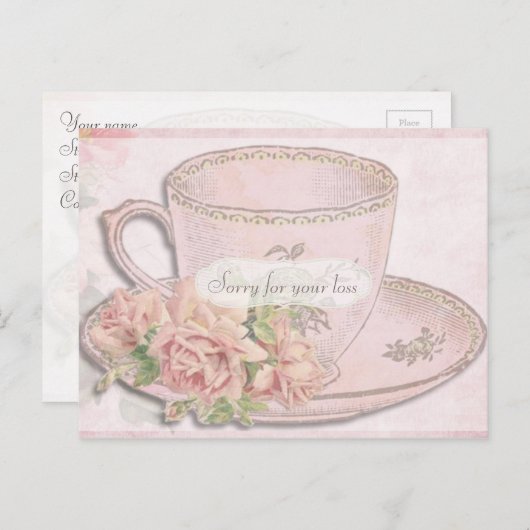 ヴィンテージティーカップとバラ悔やみや弔慰 ポストカード (正面/裏面)