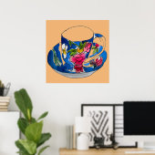 ヴィンテージティーカップアートイラストレーション水彩 ポスター (ホームオフィス)