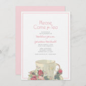 ヴィンテージティーカップウェディングシャワーまたは婚約ピンク 招待状 (正面/裏面)